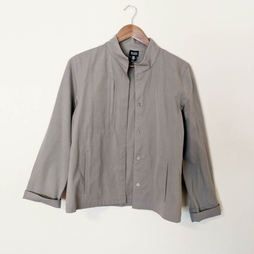 Eileen Fisher Beige Cotton Snap Utility Jacket Size Medium - Picture 1 of 5